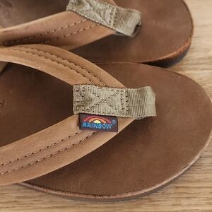 Rainbow Brown Leather Flip Flop Sandals